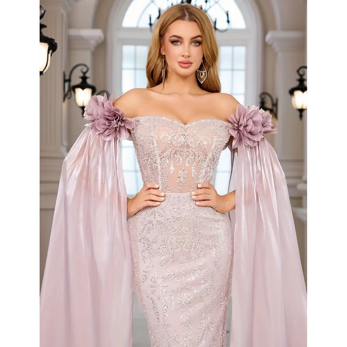 Exclusivo Vestido Rosa con Plata de Lentejuelas