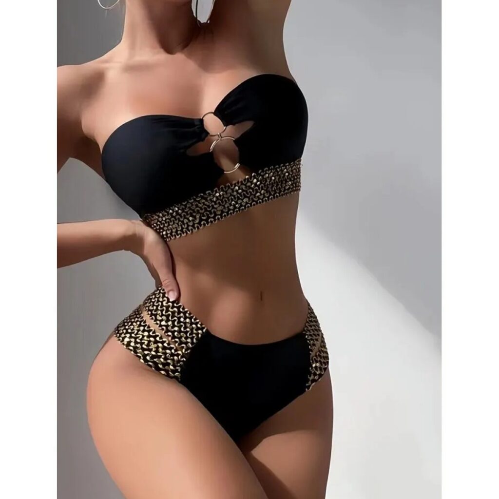 Hermoso Bikini Negro con Dorado