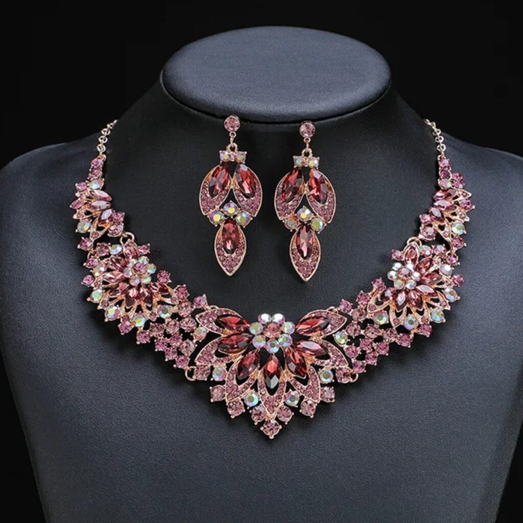 Exclusivo Set de Collar Con Aretes Rosa