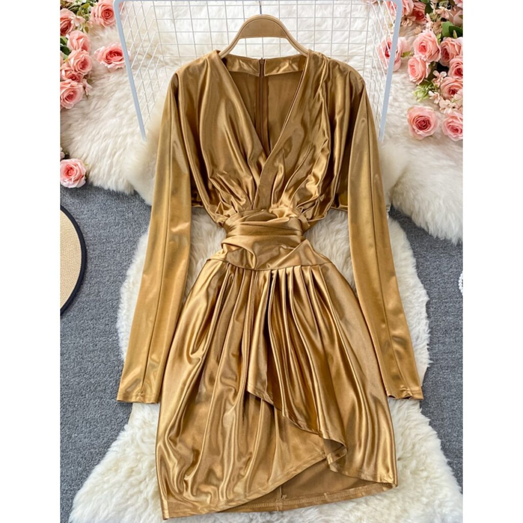 Exclusivo Vestido Dorado Oro Brillante