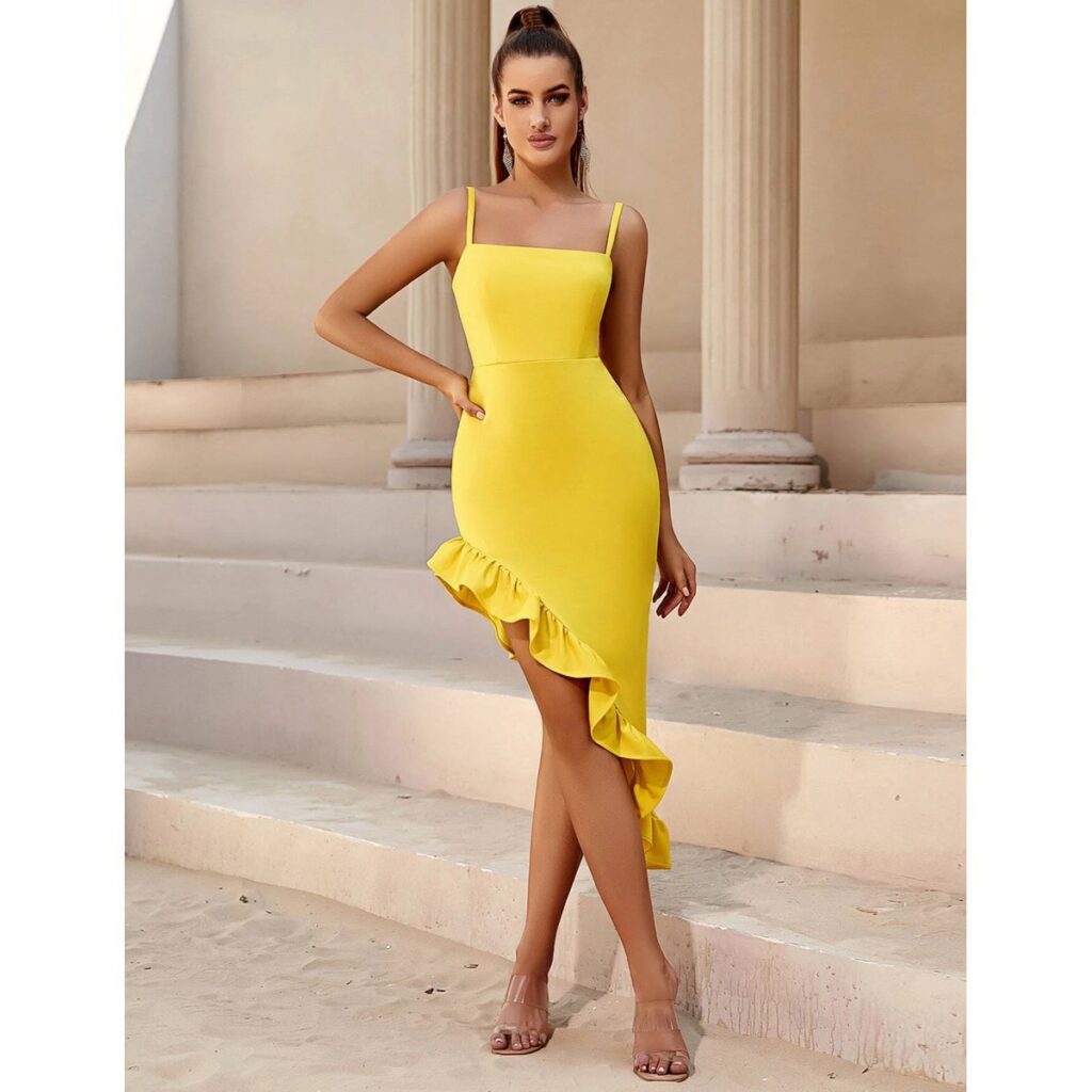 Espectacular Vestido Amarillo Reina Solar