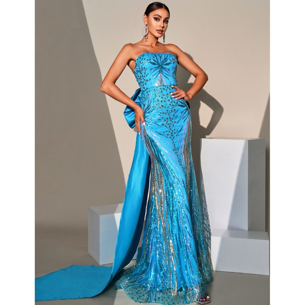 Exclusivo Vestido Brillante Turquesa