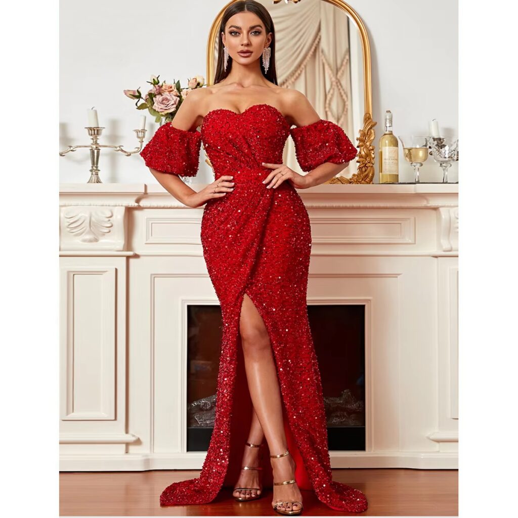 Exclusivo Vestido Brillante Rojo