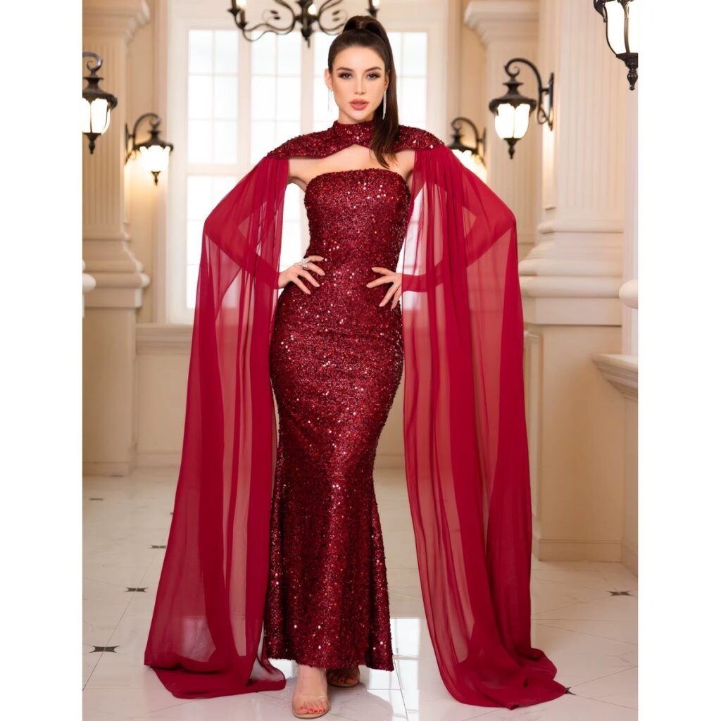 Exclusivo Vestido Largo Rojo de Lentejuelas