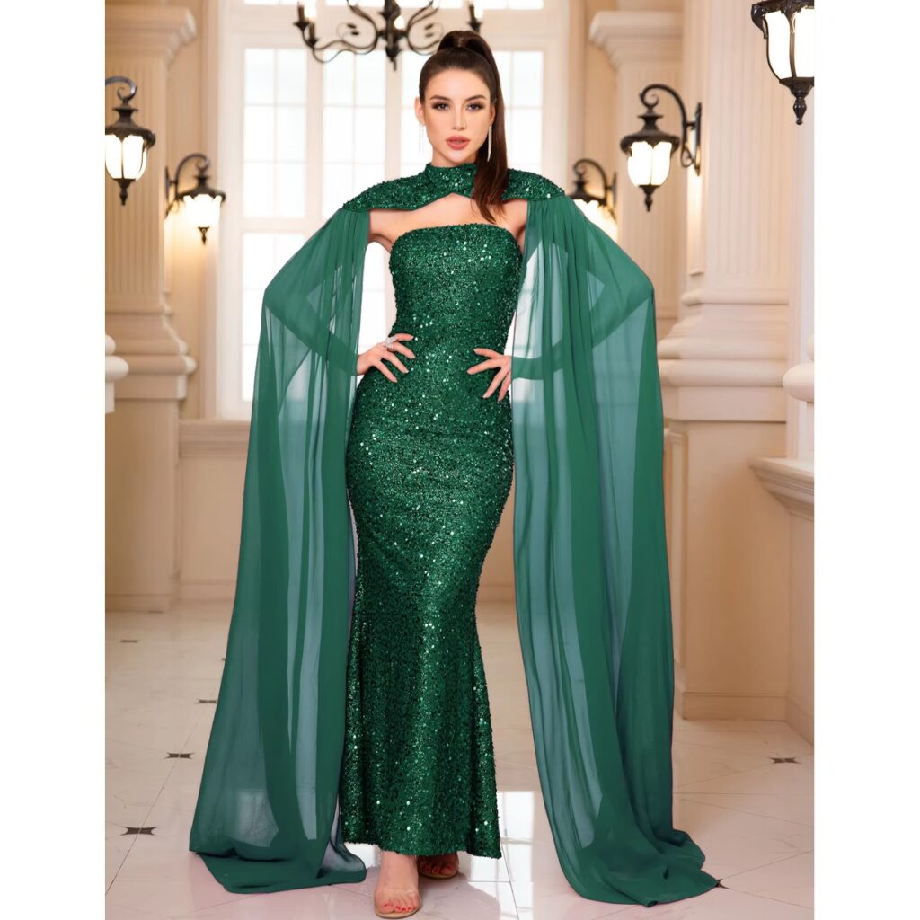 Exclusivo Vestido Largo Verde de Lentejuelas