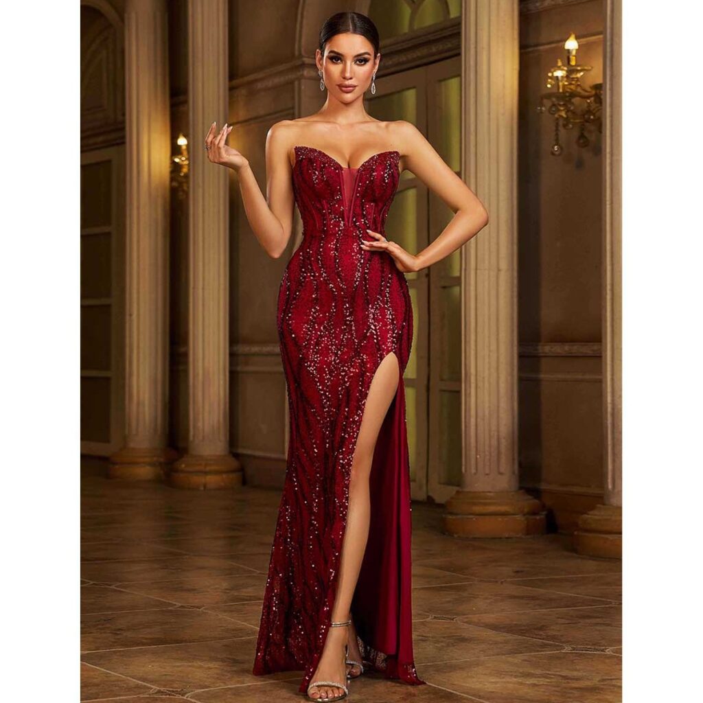 Exclusivo Vestido Largo de Lentejuelas Rojo