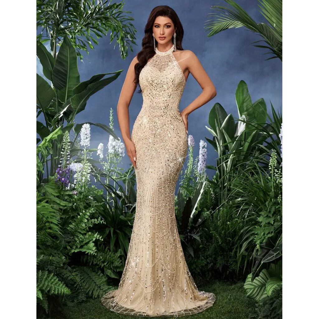 Exclusivo Vestido Dorado de Lentejuelas