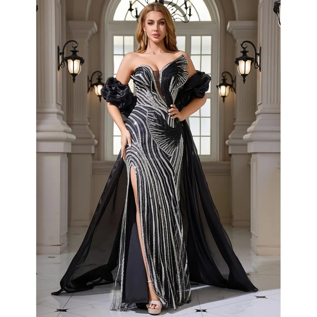 Exclusivo Vestido Negro con Plata de Lentejuelas