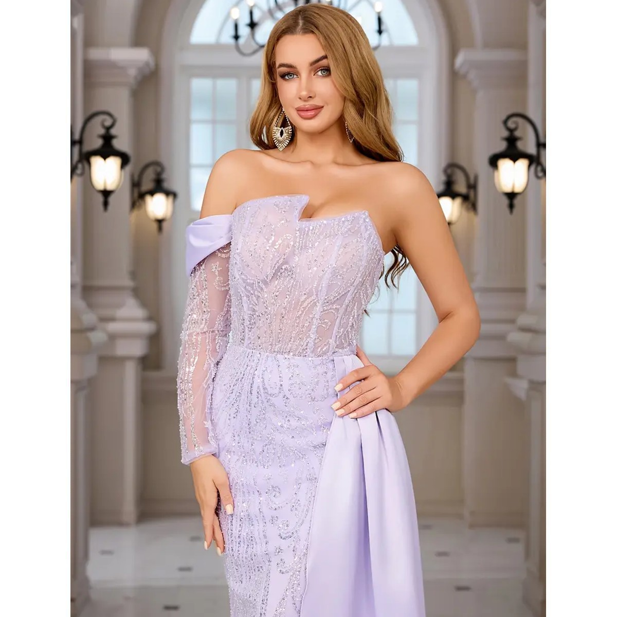 Exclusivo Vestido Lila con Plata de Lentejuelas - Imagen 5