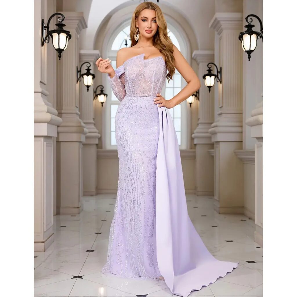 Exclusivo Vestido Lila con Plata de Lentejuelas