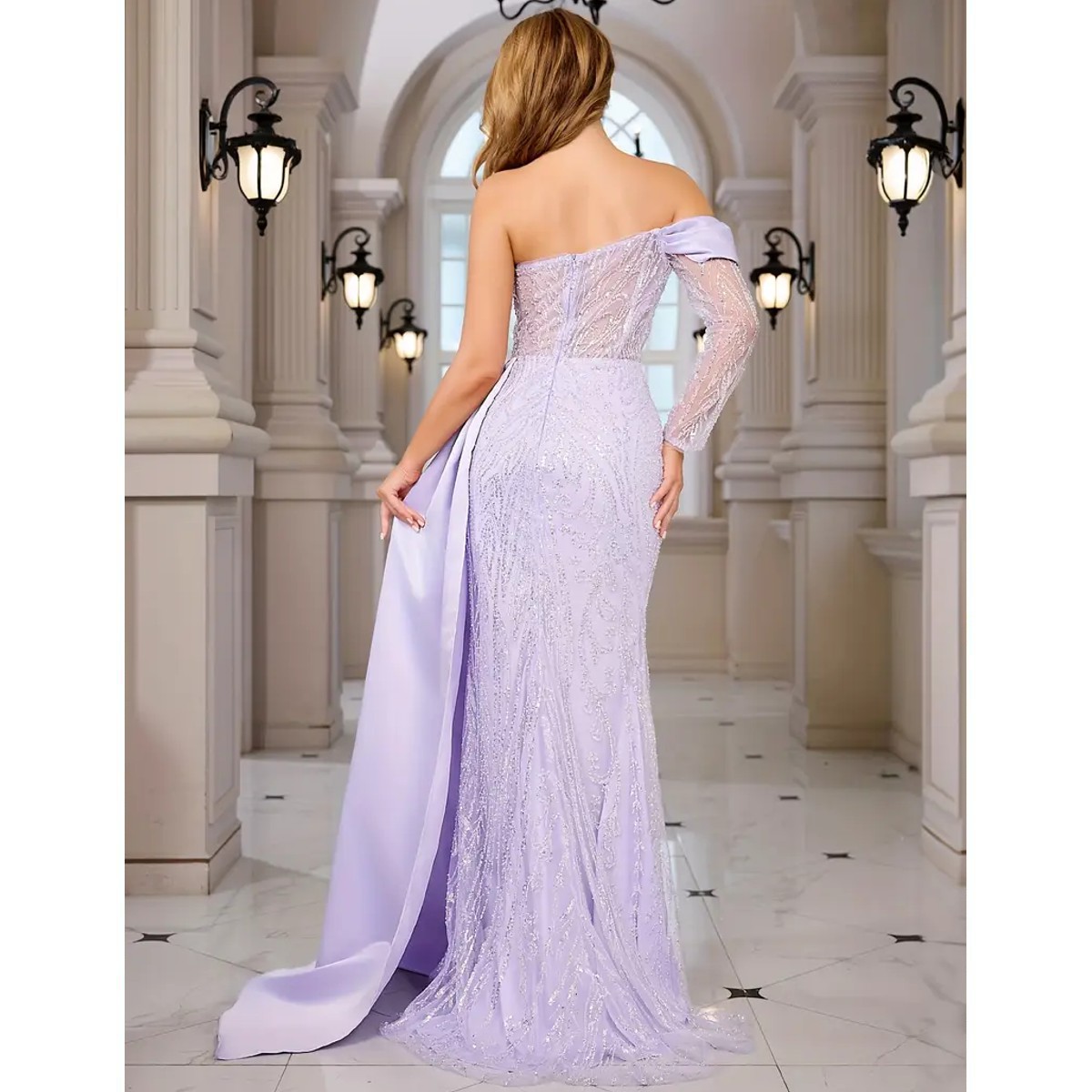 Exclusivo Vestido Lila con Plata de Lentejuelas - Imagen 3