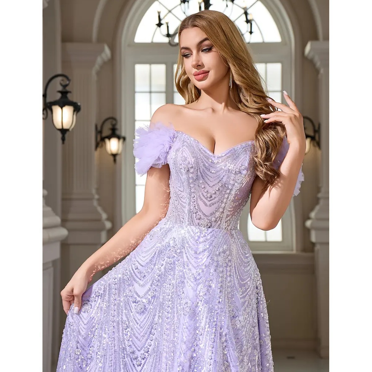 Exclusivo Vestido Lila con Plata de Lentejuelas - Imagen 5