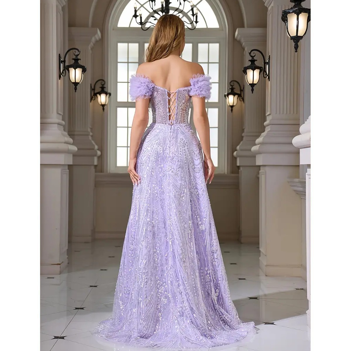 Exclusivo Vestido Lila con Plata de Lentejuelas - Imagen 4