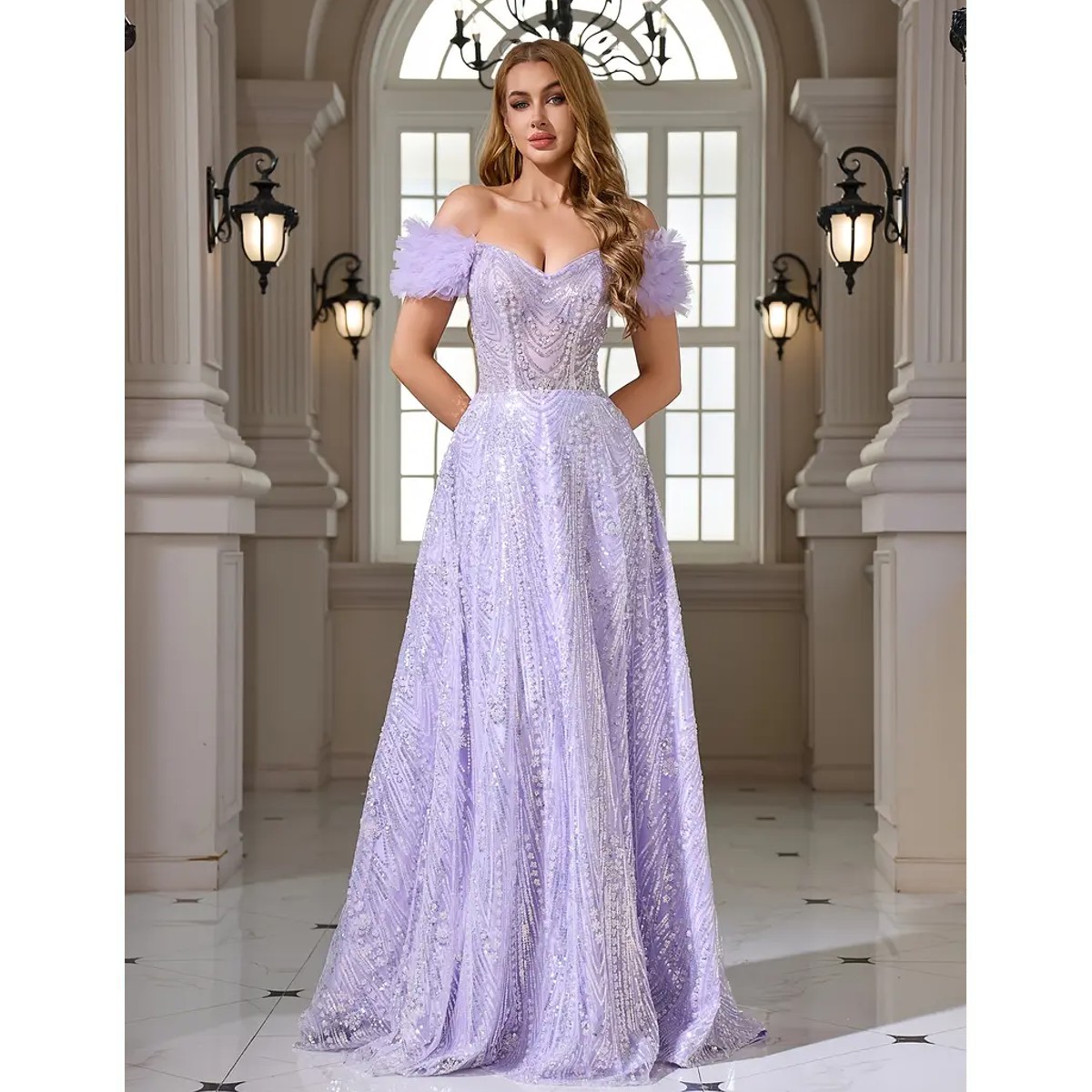 Exclusivo Vestido Lila con Plata de Lentejuelas - Imagen 3