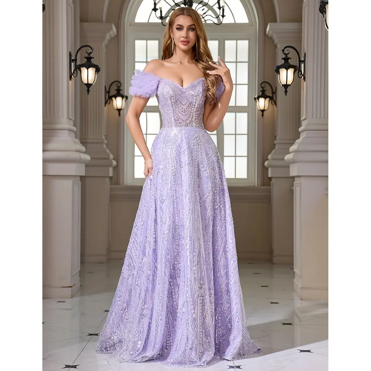 Exclusivo Vestido Lila con Plata de Lentejuelas - Imagen 2