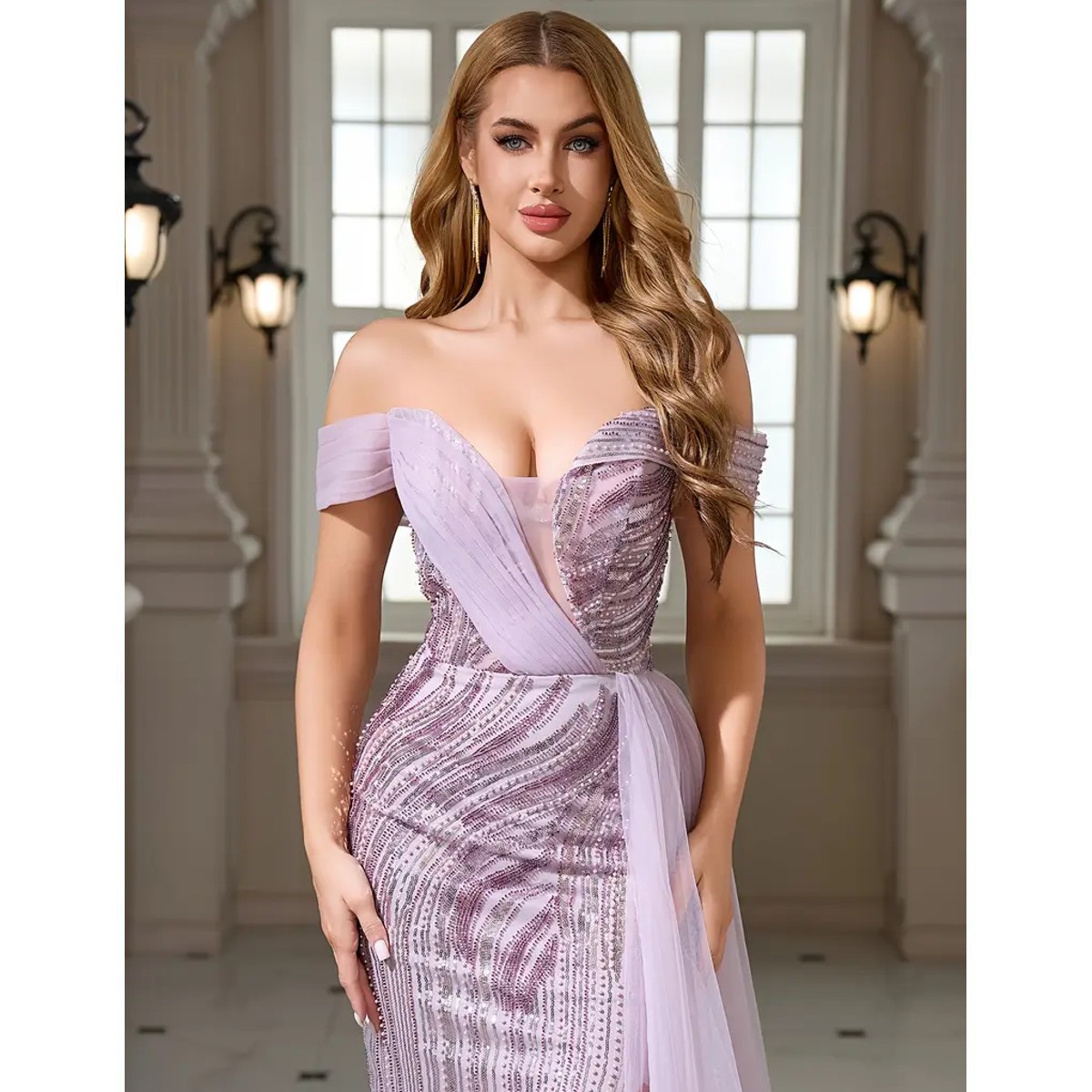 Exclusivo Vestido Lila con Plata de Lentejuelas - Imagen 5