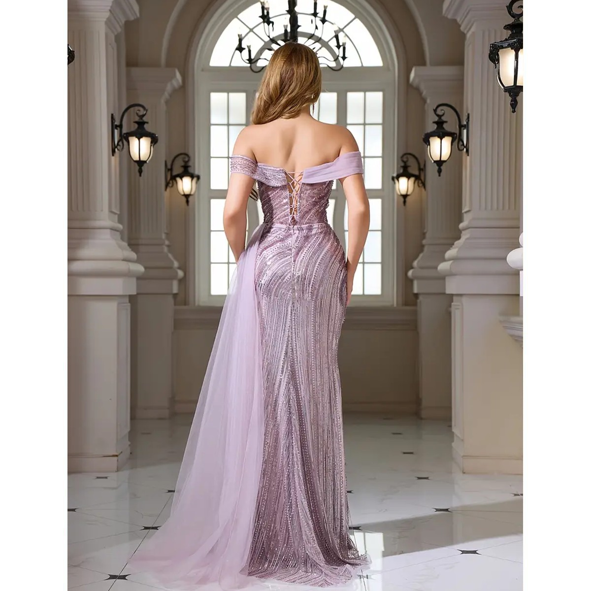 Exclusivo Vestido Lila con Plata de Lentejuelas - Imagen 3