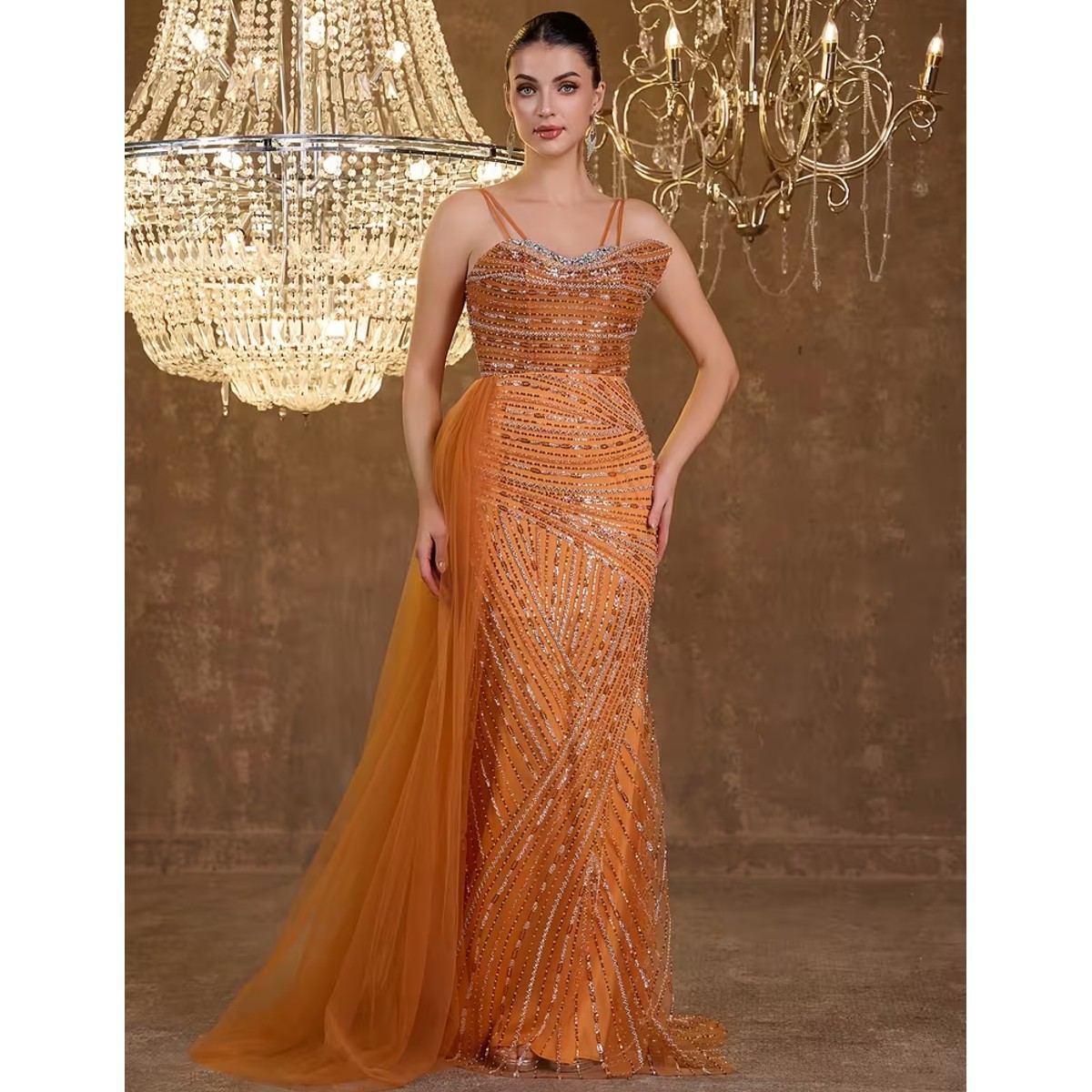Exclusivo Vestido Naranja con Plata de Lentejuelas - Imagen 3