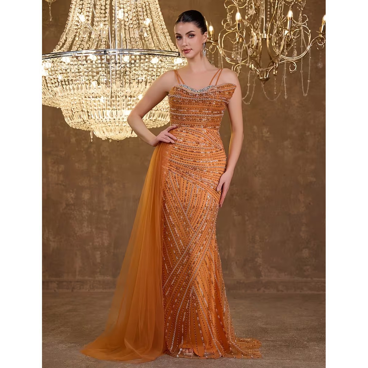 Exclusivo Vestido Naranja con Plata de Lentejuelas - Imagen 5