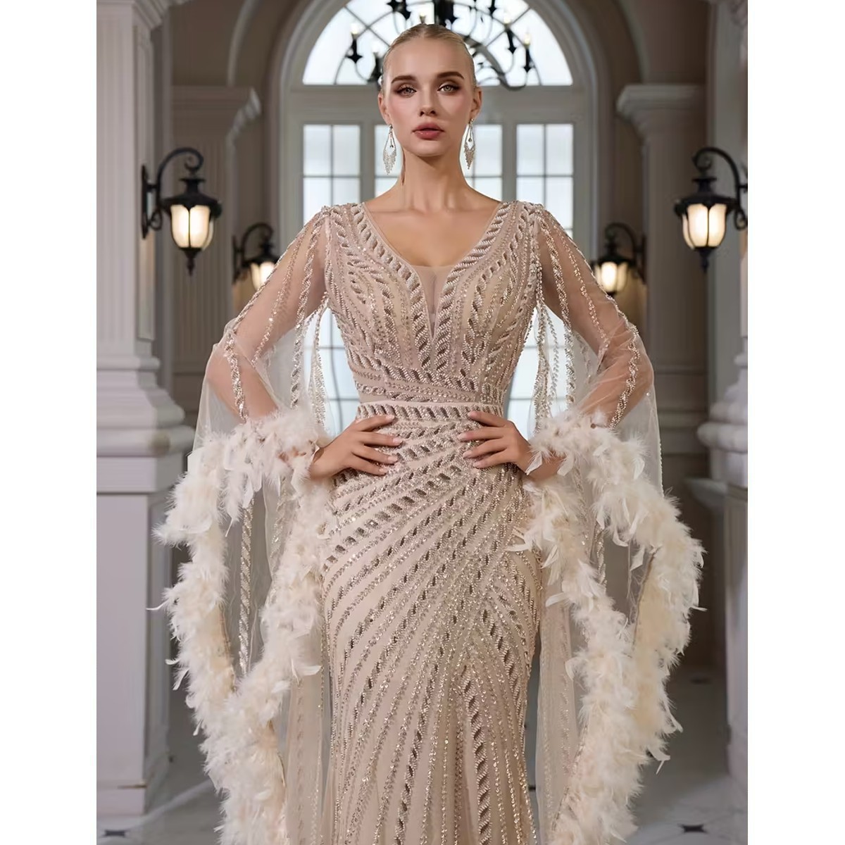 Exclusivo Vestido Nude con Plata de Lentejuelas