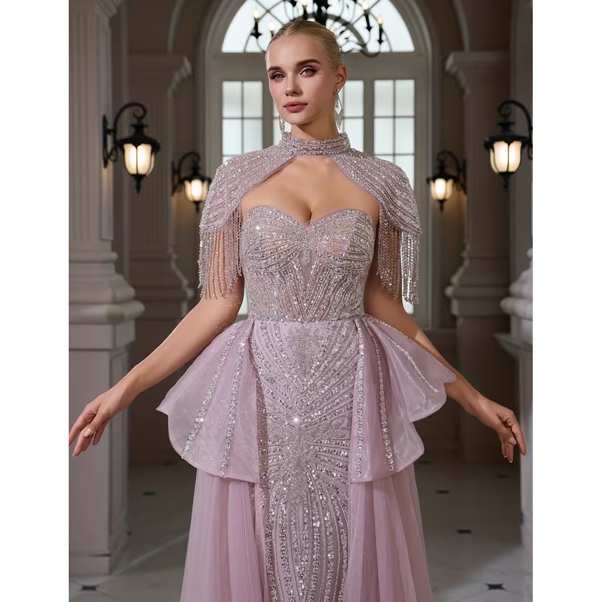 Exclusivo Vestido Lila con Plata de Lentejuelas