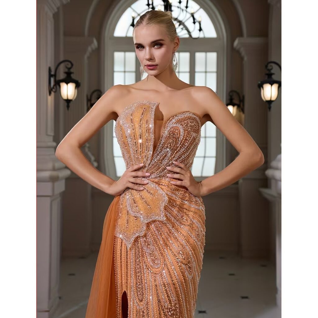 Exclusivo Vestido Naranja con Plata de Lentejuelas