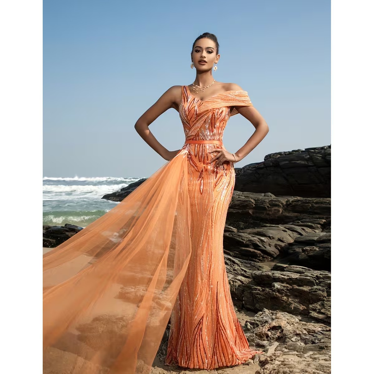 Exclusivo Vestido Naranja de Lentejuelas - Imagen 5
