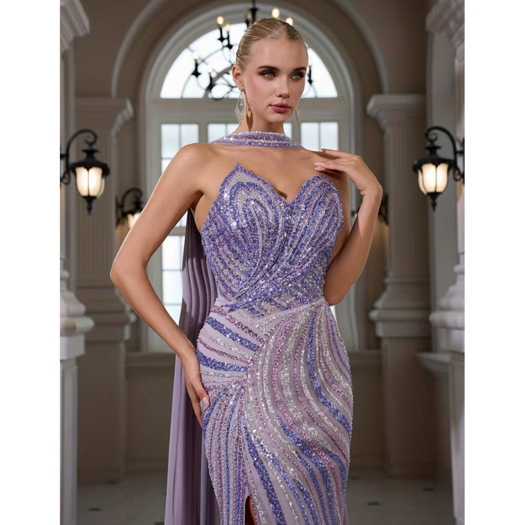 Exclusivo Vestido Lila de Lentejuelas