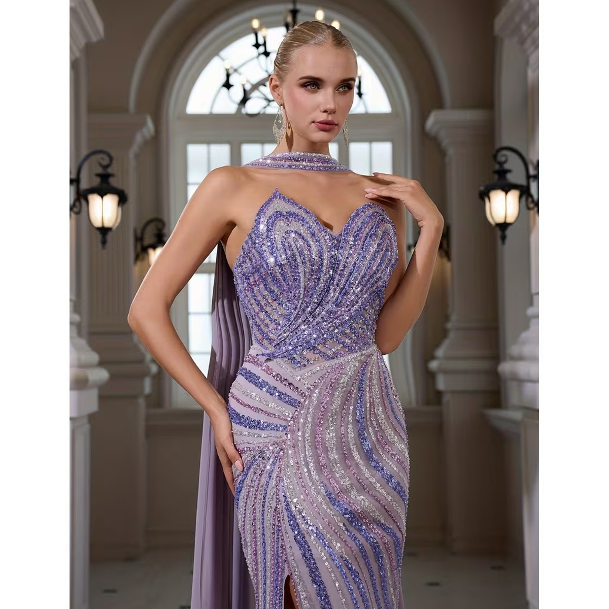 Exclusivo Vestido Lila de Lentejuelas