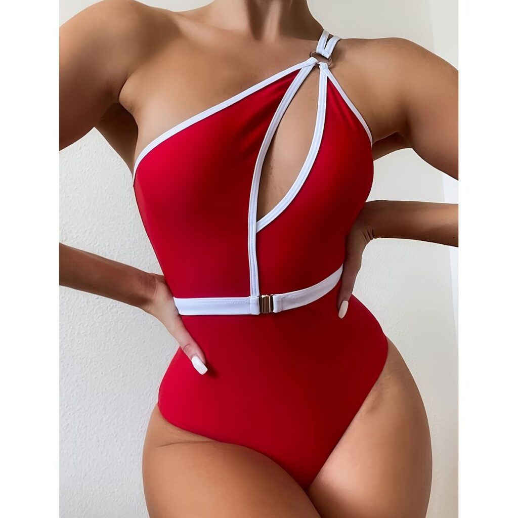 Exclusivo Traje de Baño Rojo con Blanco