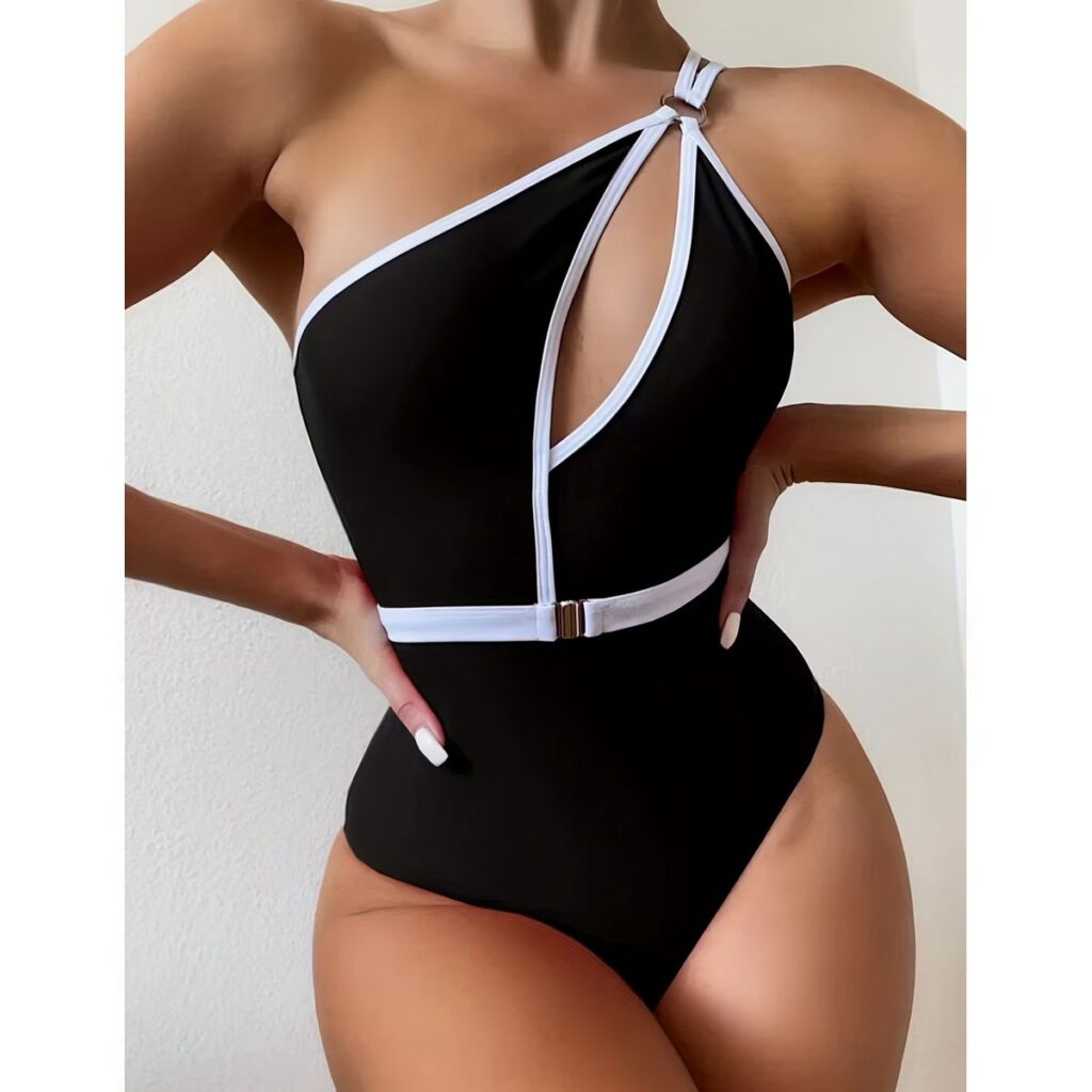 Exclusivo Traje de Baño Negro con Blanco