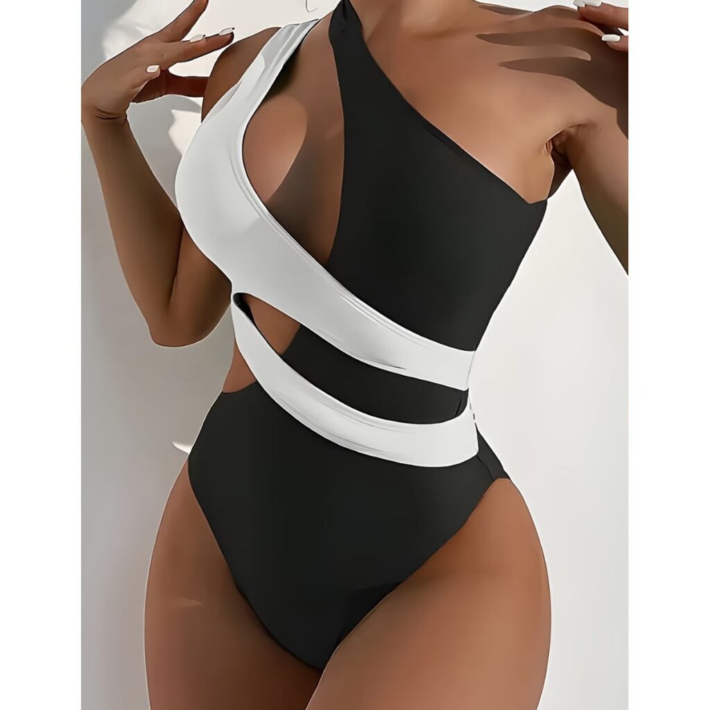 Exclusivo Traje de Baño Negro con Blanco