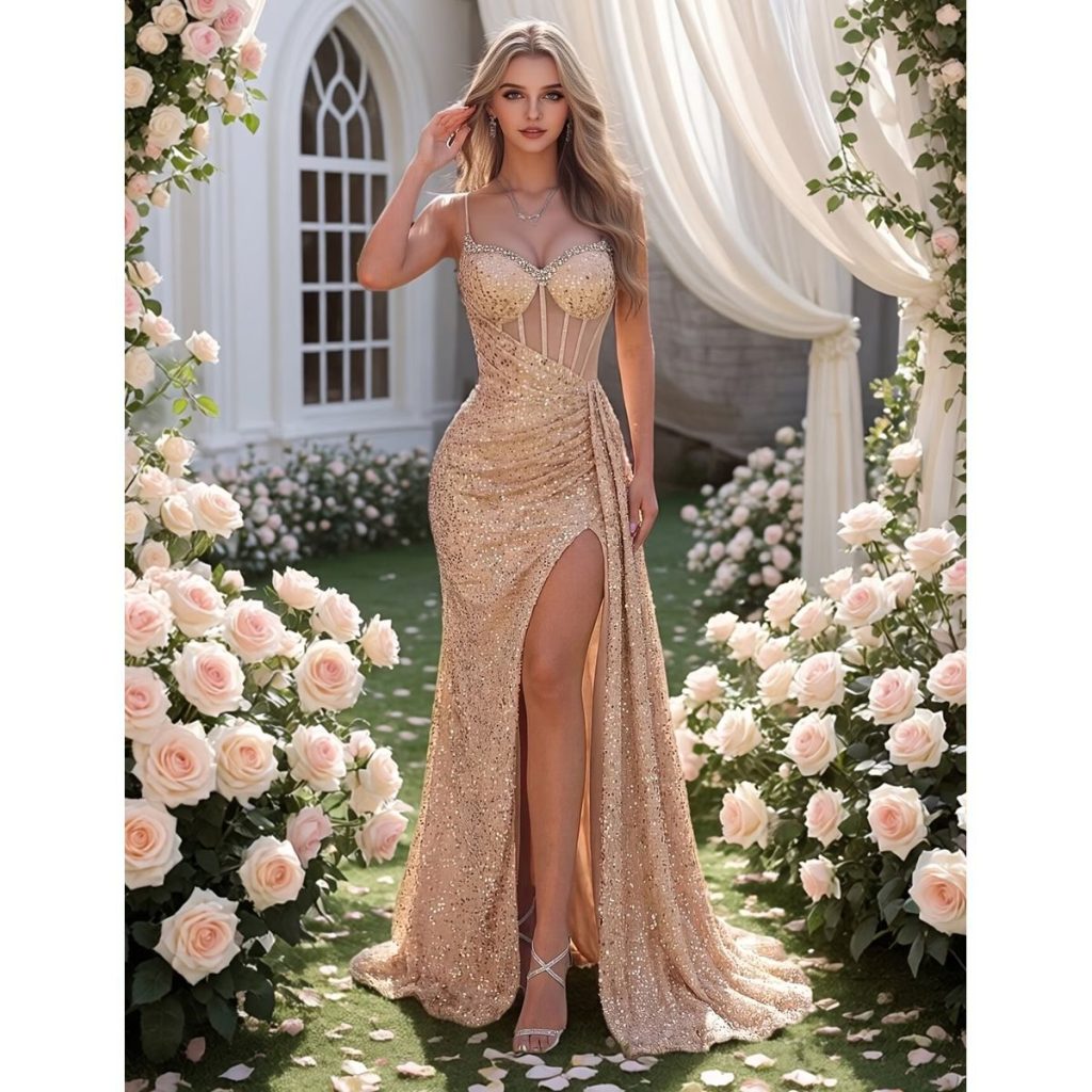 Exclusivo Vestido Dorado de Lentejuelas