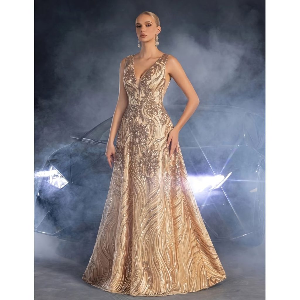 Exclusivo Vestido Dorado de Lentejuelas