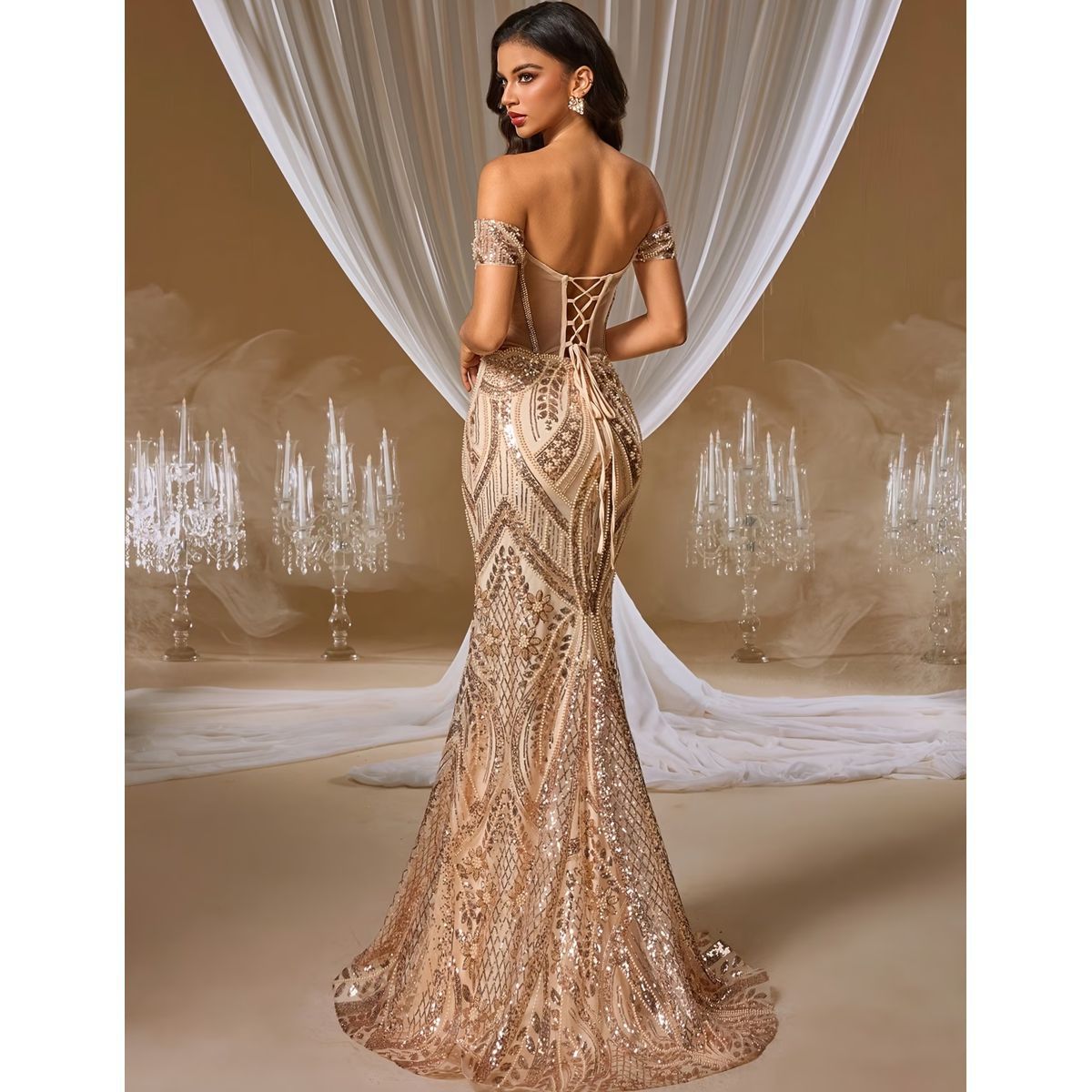 Exclusivo Vestido Dorado de Lentejuelas - Imagen 3