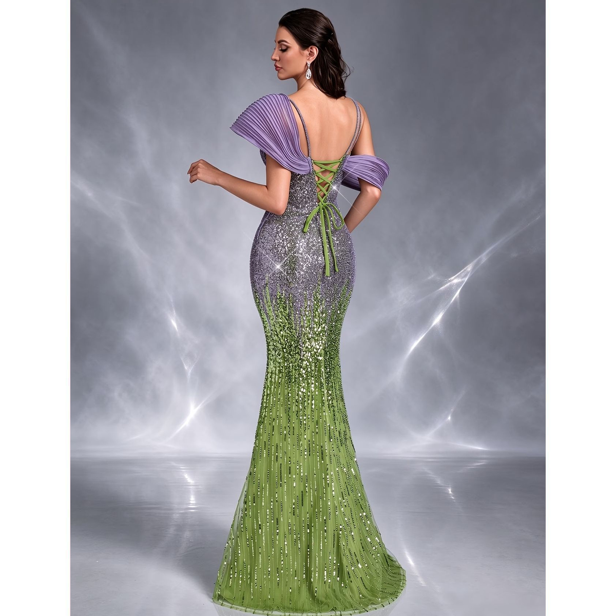 Vestido de Gala Lila con Brillos y Abertura - Imagen 2