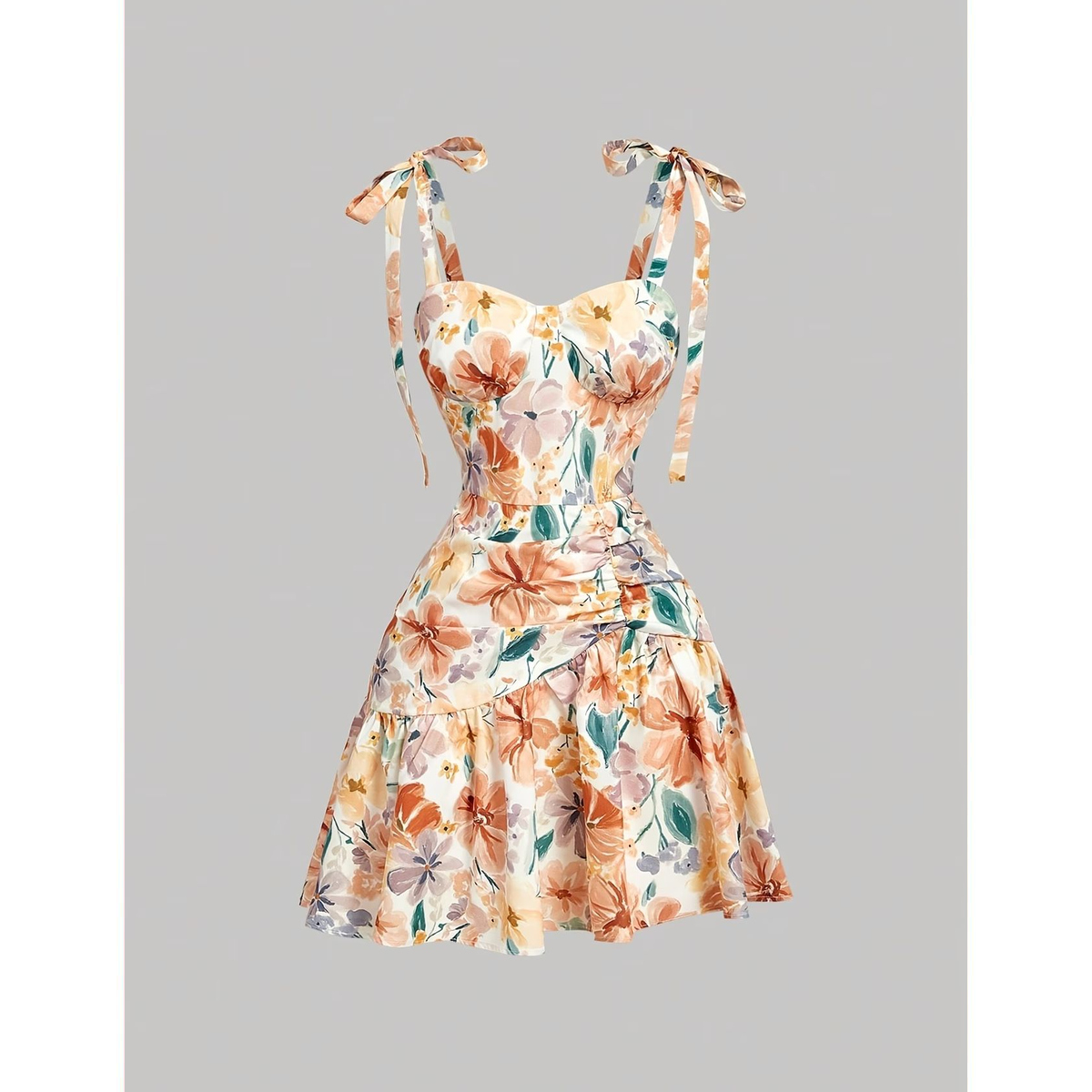 Vestido Corto Floral Multicolor con Tirantes y Vuelo - Imagen 3