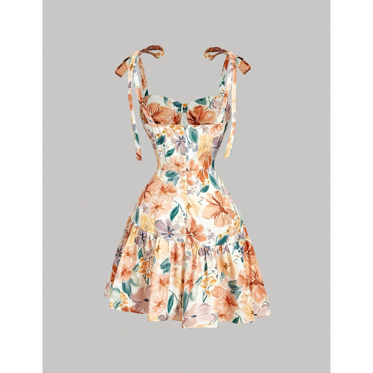 Vestido Corto Floral Multicolor con Tirantes y Vuelo - Imagen 4