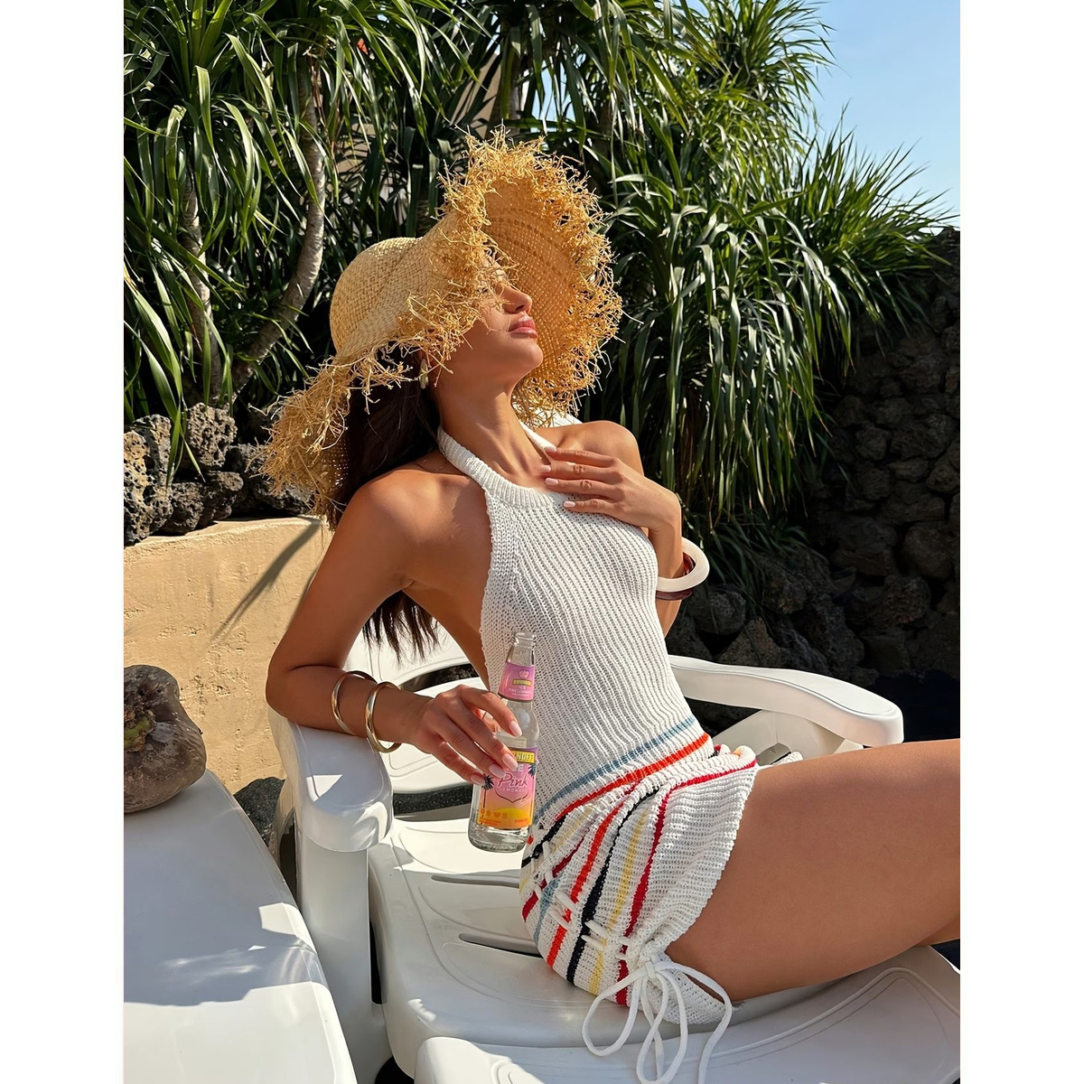 Vestido Corto Blanco con Rayas Multicolor y Tirantes - Imagen 4