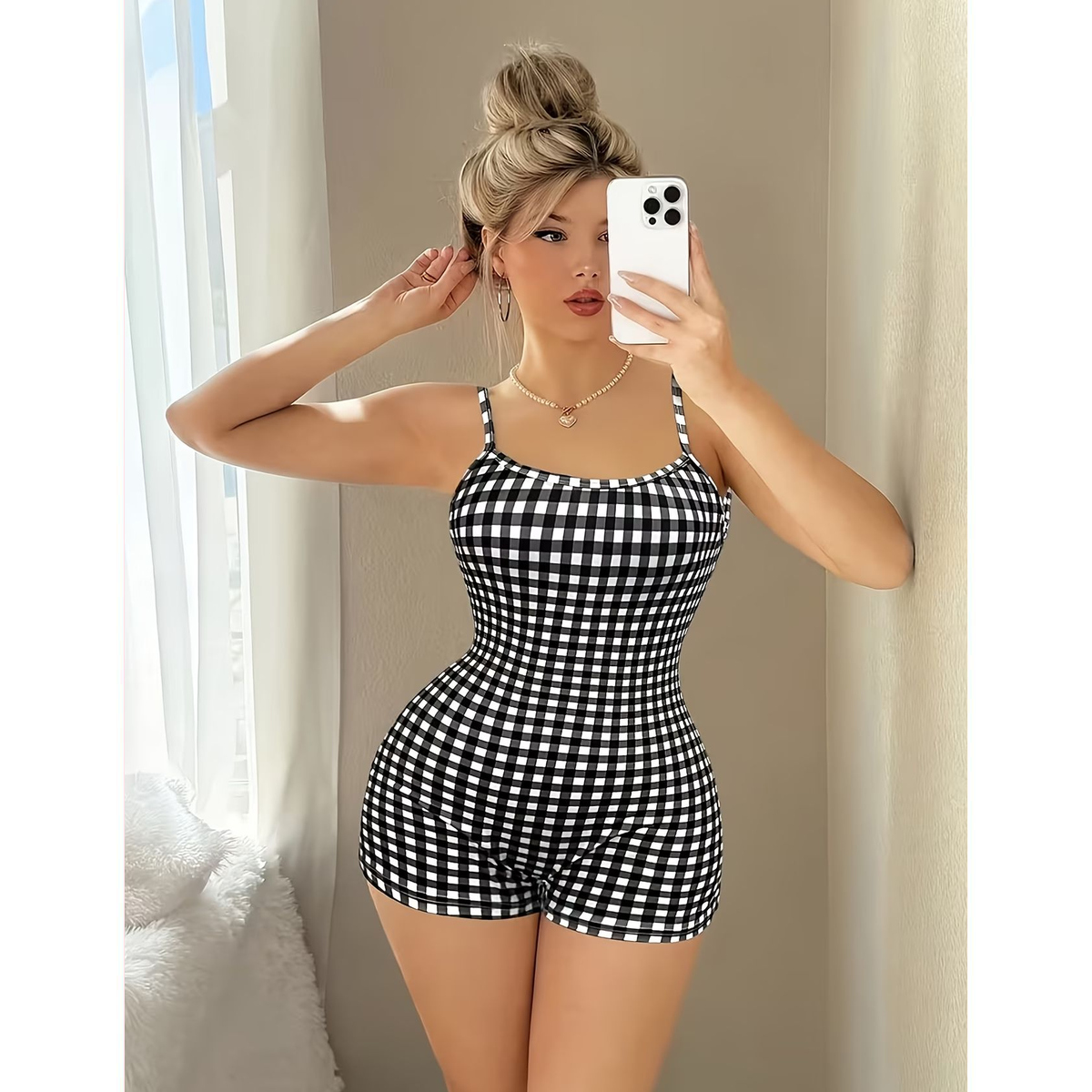Conjunto Corto de Cuadros Blancos y Negros - Imagen 4